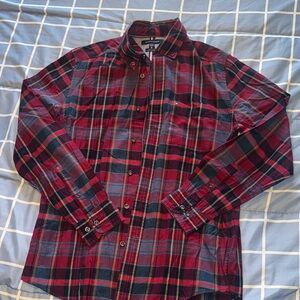Tommy Hilfiger Red and Navy Plaid Button-Up Dress Shirt